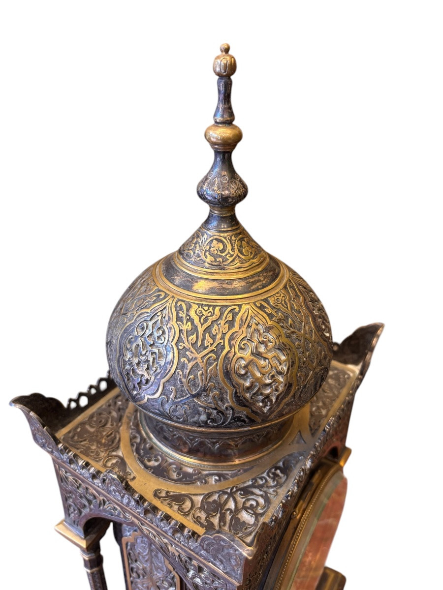 XIXe Siècle - Orientalist Clock In Patinated Bronze, Moorish Decor, Japy Frères Movement-photo-1