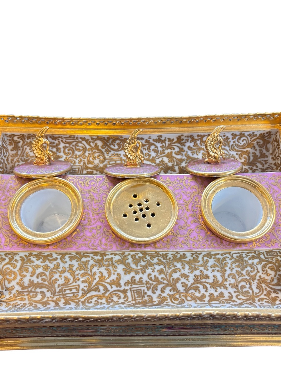 19th Century, Porcelain Desk Inkwell In The Sèvres Style-photo-2