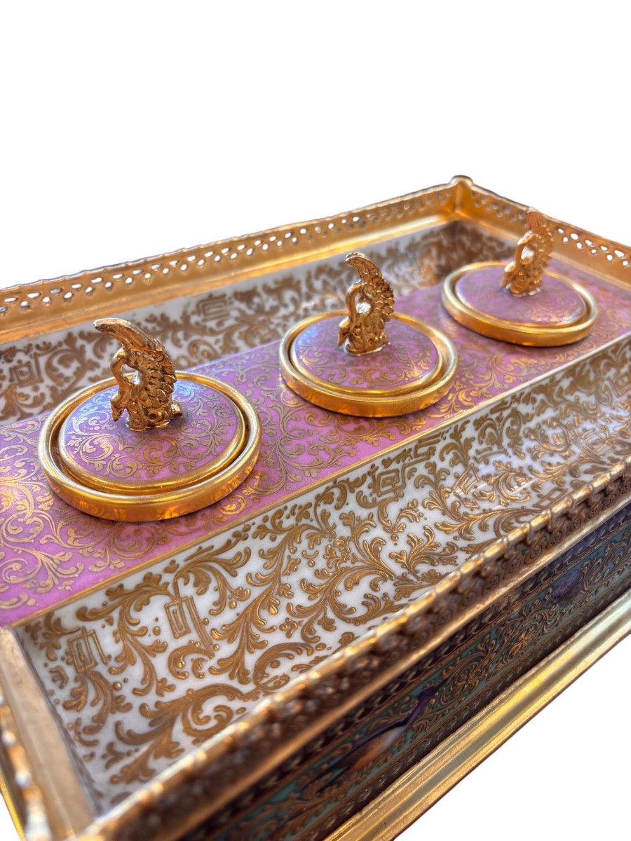 19th Century, Porcelain Desk Inkwell In The Sèvres Style-photo-3