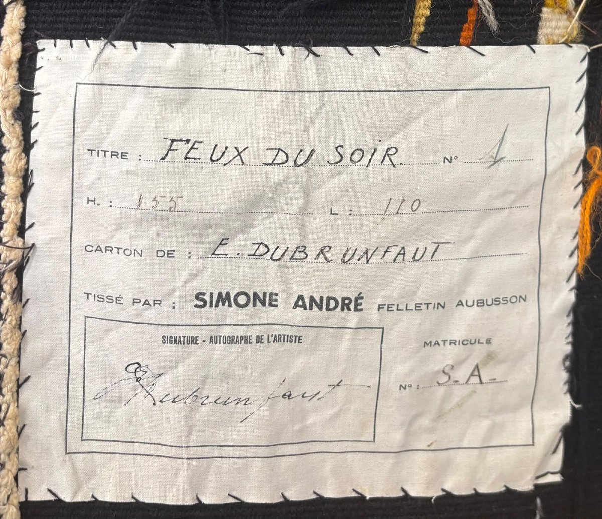 Aubusson Tapestry "feux Du Soir" By Edouard Dubrunfaut - Atelier Simone André, Felletin -photo-2