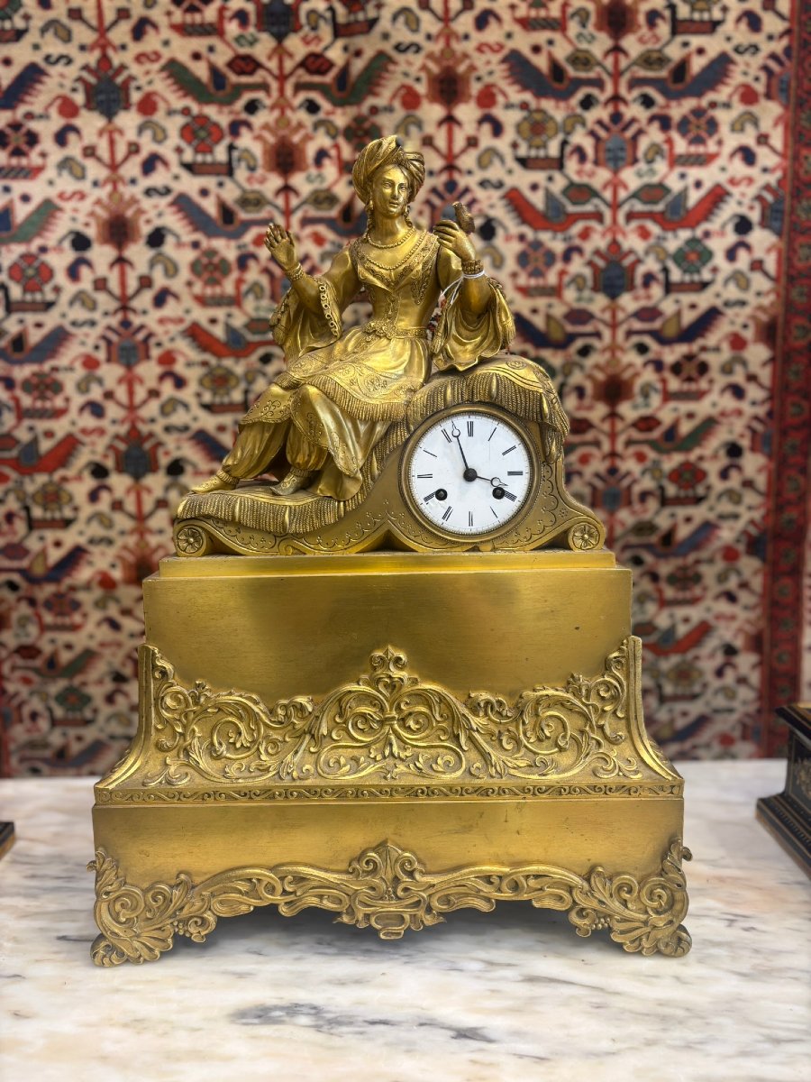 Gilded Bronze Clock With An Oriental Figure - Restoration Period -photo-2
