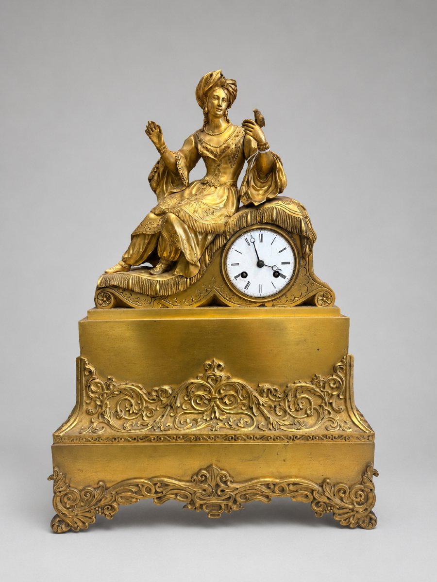 Gilded Bronze Clock With An Oriental Figure - Restoration Period 