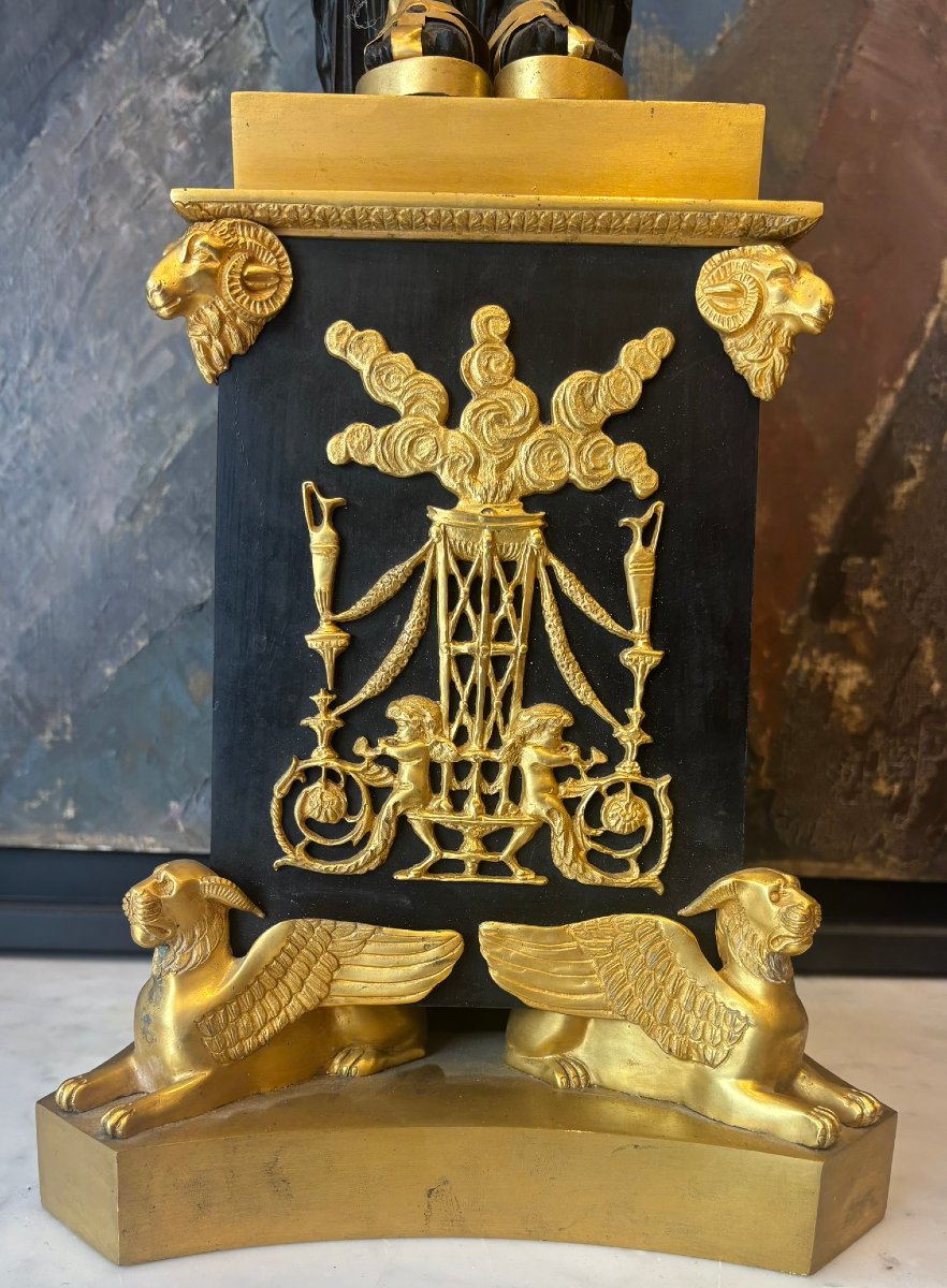 Pair Of Large Empire Patinated And Gilt Bronze Candelabra-photo-3