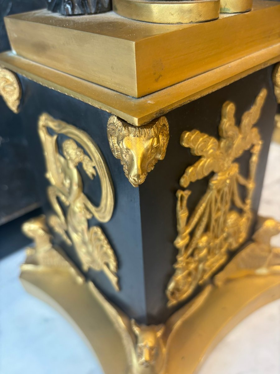 Pair Of Large Empire Patinated And Gilt Bronze Candelabra-photo-1