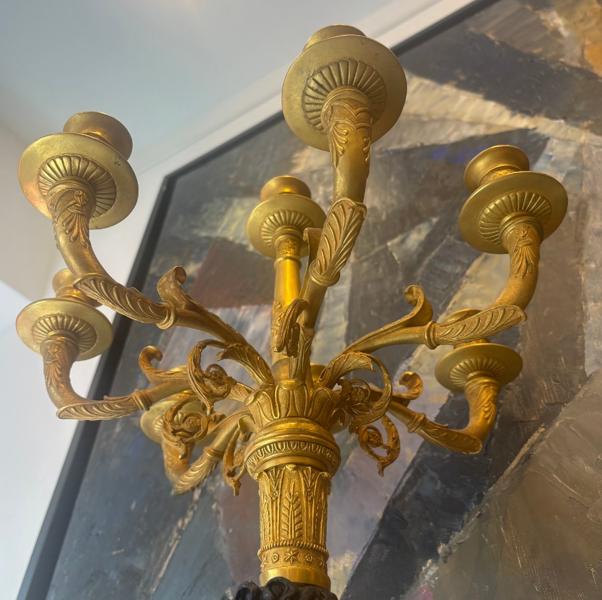 Pair Of Large Empire Patinated And Gilt Bronze Candelabra-photo-4