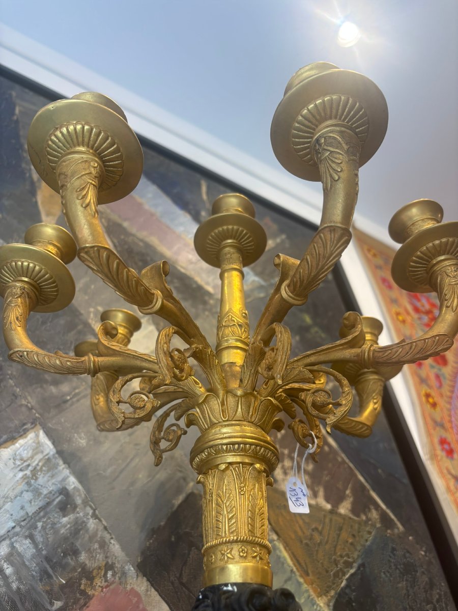 Pair Of Large Empire Patinated And Gilt Bronze Candelabra-photo-6