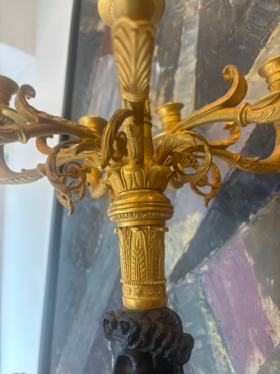Pair Of Large Empire Patinated And Gilt Bronze Candelabra-photo-7