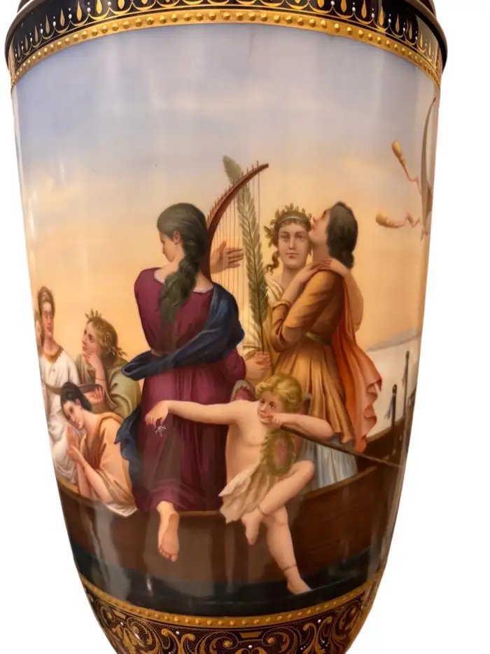 Pair Of Large Vienna Porcelain Covered Vases, 19th Century-photo-2