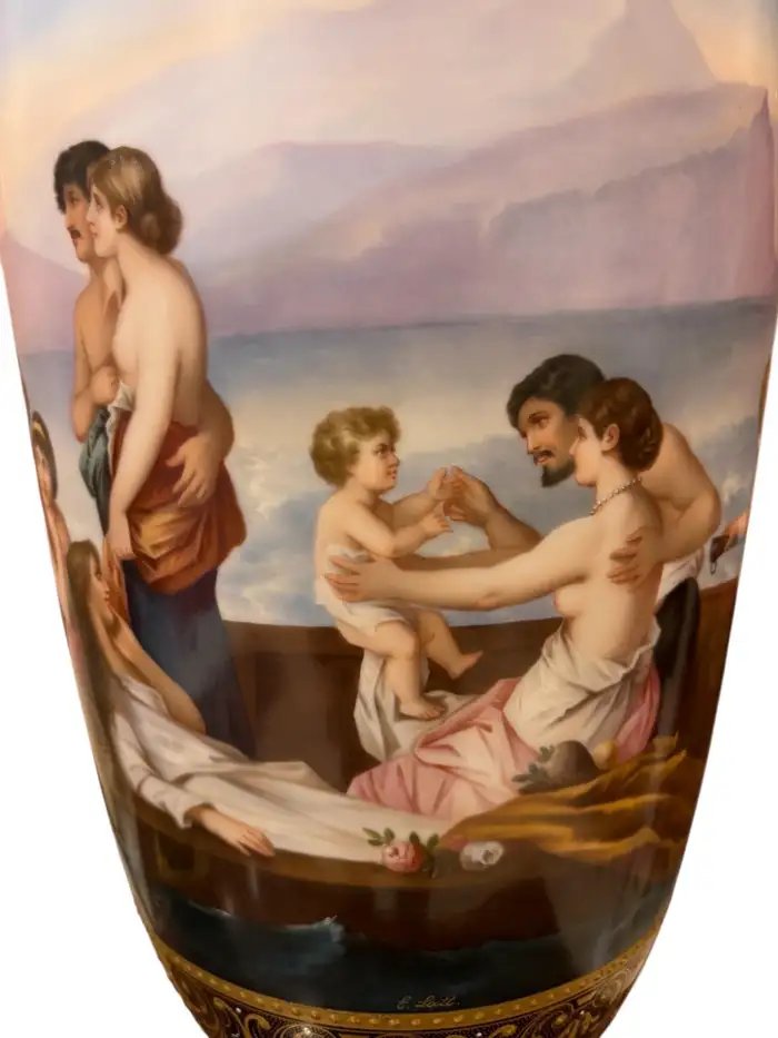 Pair Of Large Vienna Porcelain Covered Vases, 19th Century-photo-2
