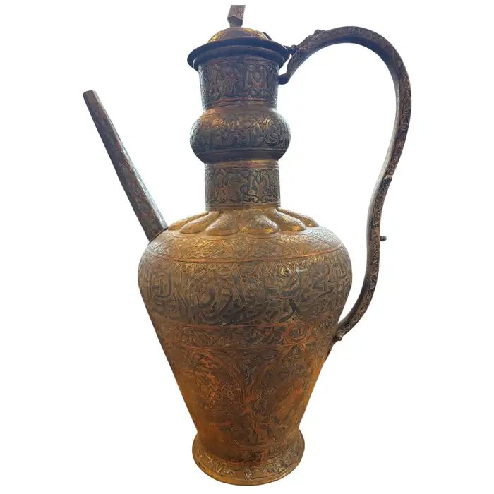 19th-century Syrian Ewer From Damascus, Made Of Copper Inlaid With Silver-photo-2