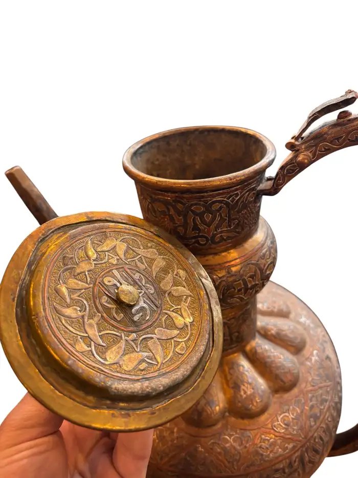 19th-century Syrian Ewer From Damascus, Made Of Copper Inlaid With Silver-photo-5