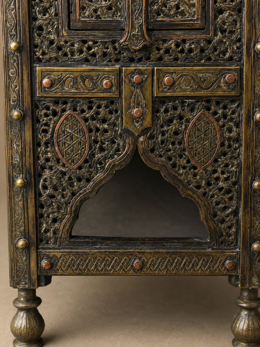Chaire à Coran (Kursi al-Qur'an) en cuivre incrusté d'argent, de style mamelouk, XIXe siècle.-photo-3