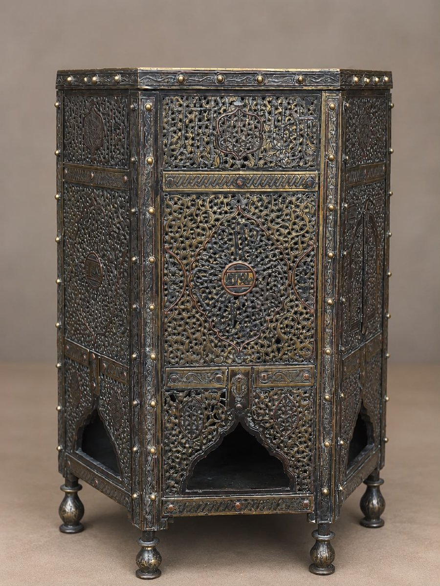 Chaire à Coran (Kursi al-Qur'an) en cuivre incrusté d'argent, de style mamelouk, XIXe siècle.
