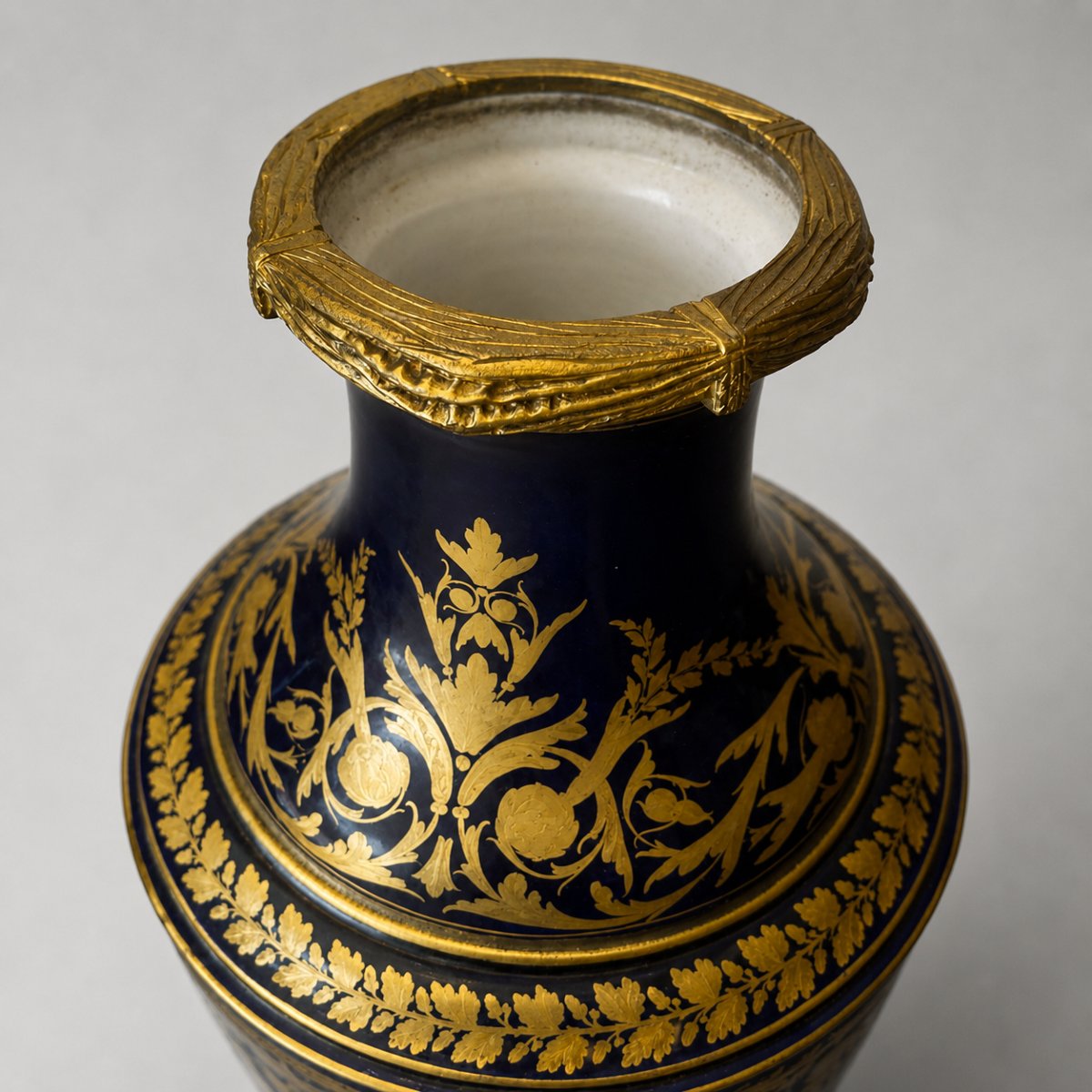 Paire d'urnes couverte en porcelaine bleu cobalt et bronze doré - Style Sèvres, XIXe siècle .-photo-3