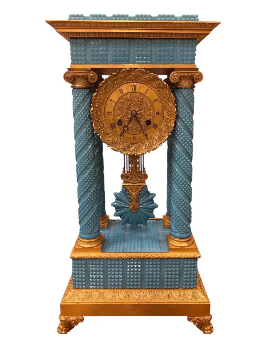 Garniture de cheminée Charles X Opaline bleue-photo-3