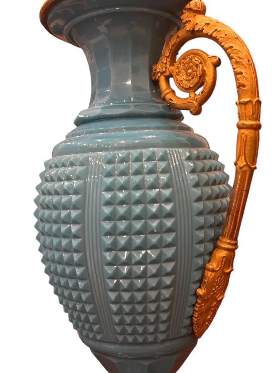 Garniture de cheminée Charles X Opaline bleue-photo-3