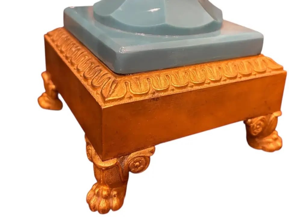 Garniture de cheminée Charles X Opaline bleue-photo-6