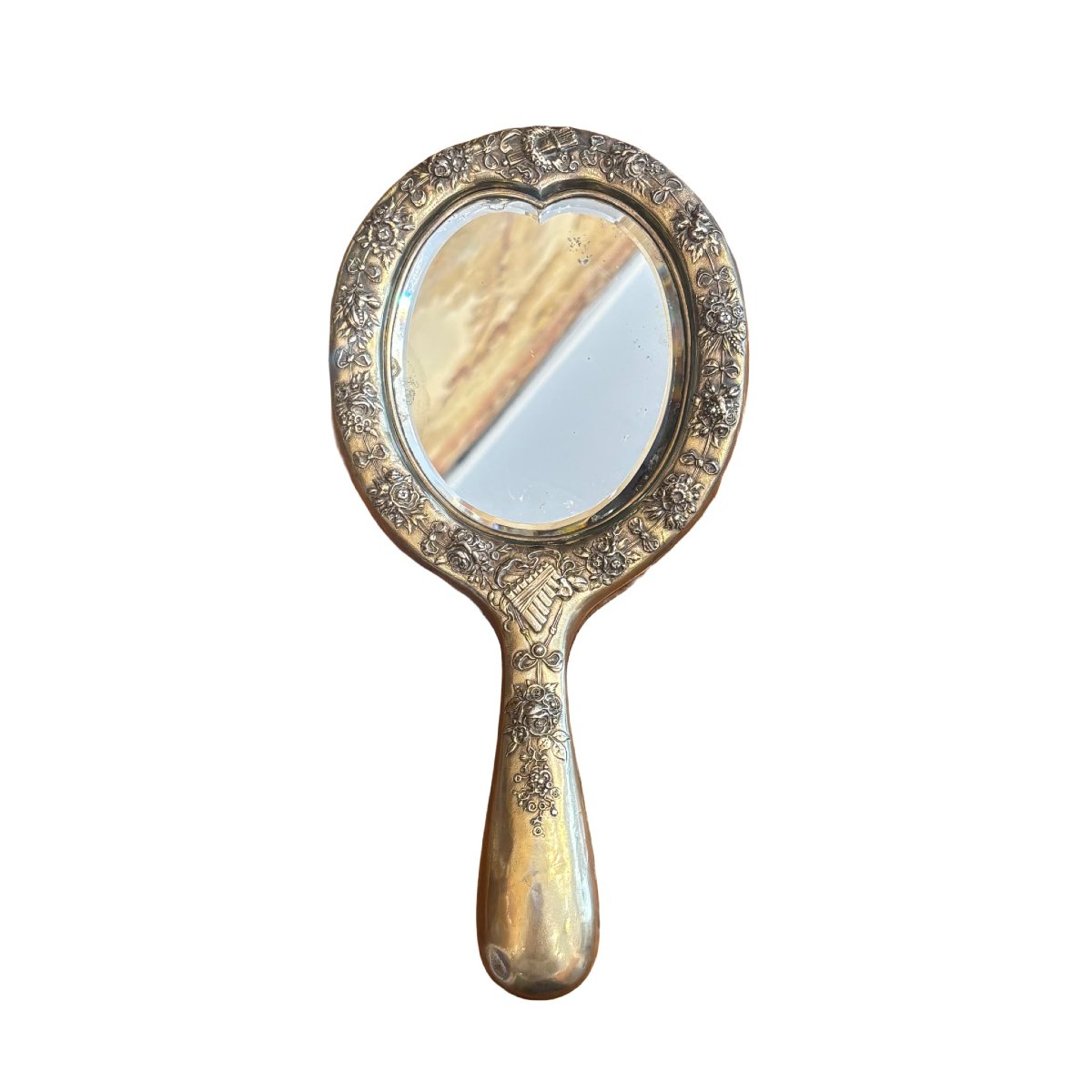 Handheld Mirror In Repoussé And Chiseled Silver, Decorated With Putti And Flowers, 1894-photo-2