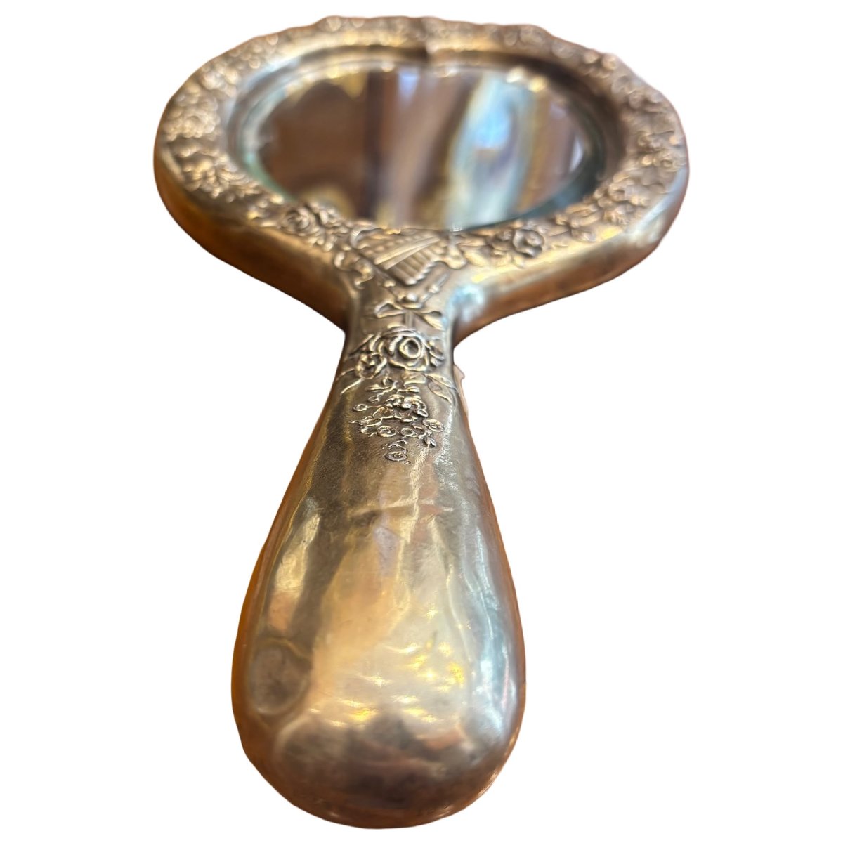 Handheld Mirror In Repoussé And Chiseled Silver, Decorated With Putti And Flowers, 1894-photo-8