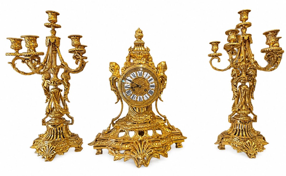 Garniture de cheminée en bronze doré 