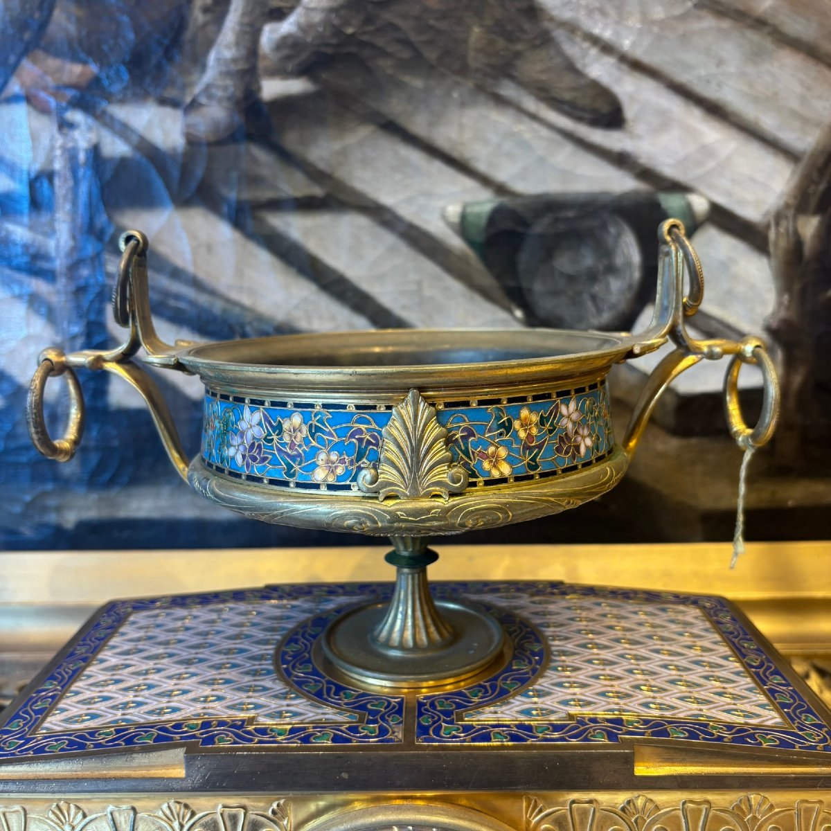 Garniture de Cheminée Néo-Grecque en bronze doré et Emaux champlevés F -Barbedienne. -photo-4