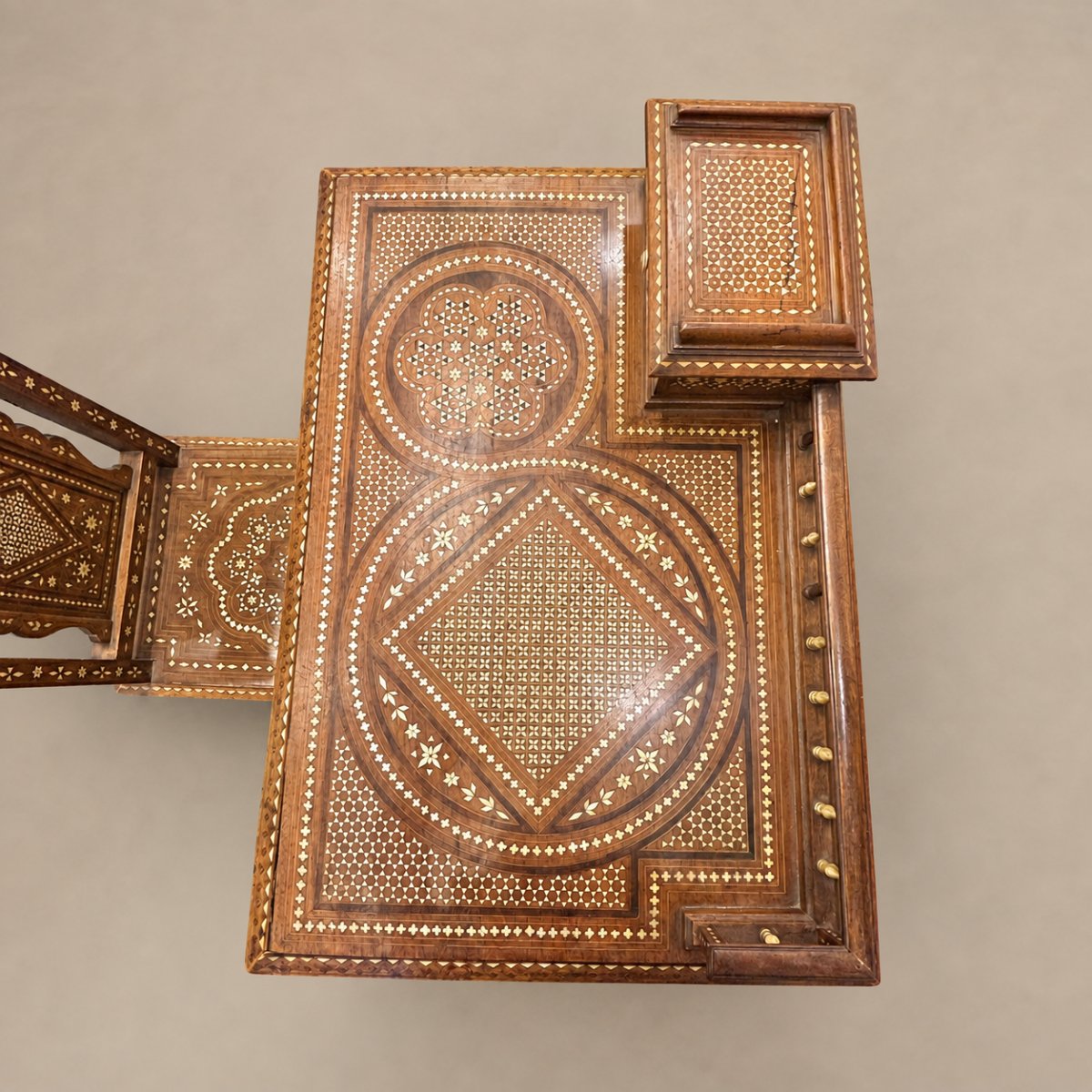 19th-century Indo-portuguese Inlaid Desk And Matching Chair-photo-3