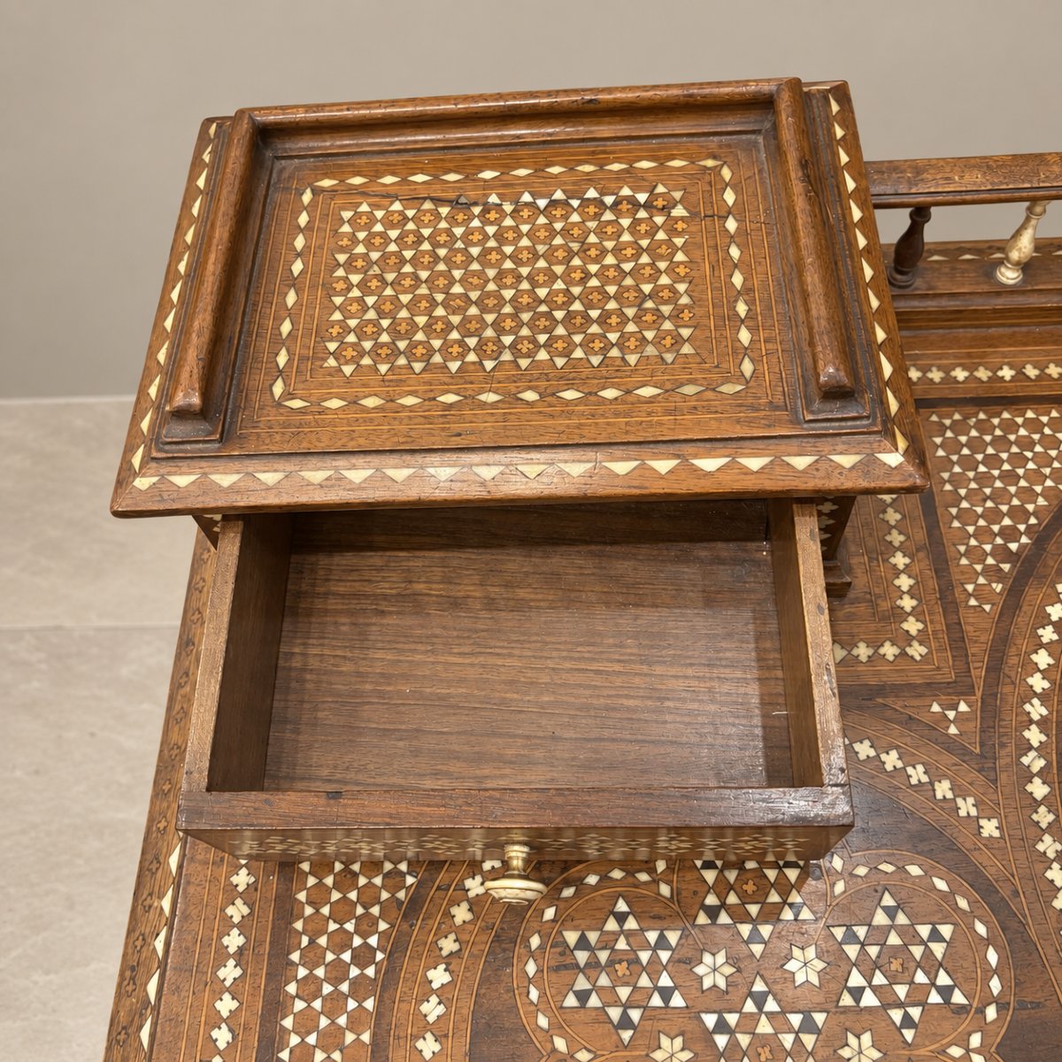 19th-century Indo-portuguese Inlaid Desk And Matching Chair-photo-4