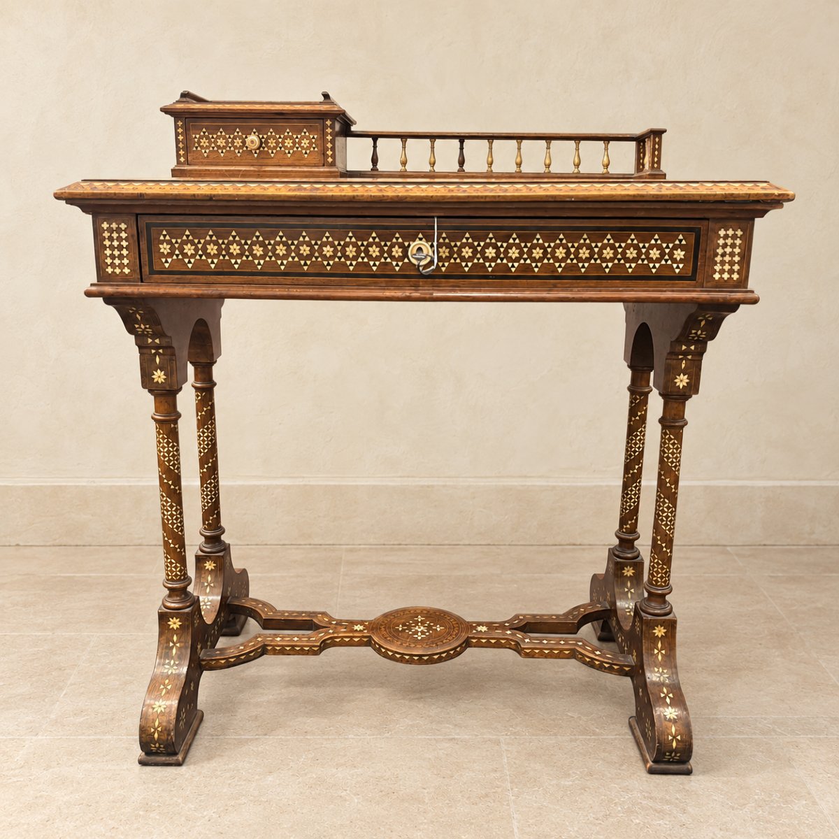 19th-century Indo-portuguese Inlaid Desk And Matching Chair-photo-1