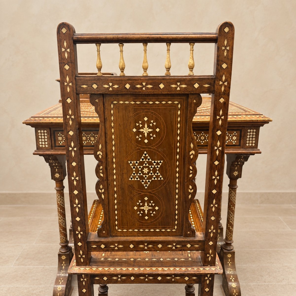 19th-century Indo-portuguese Inlaid Desk And Matching Chair-photo-6
