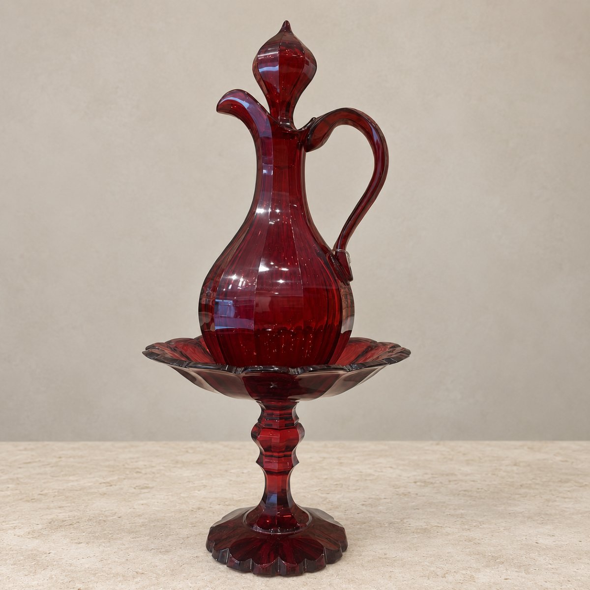 Important Ruby-colored Glass Dessert Service -photo-2