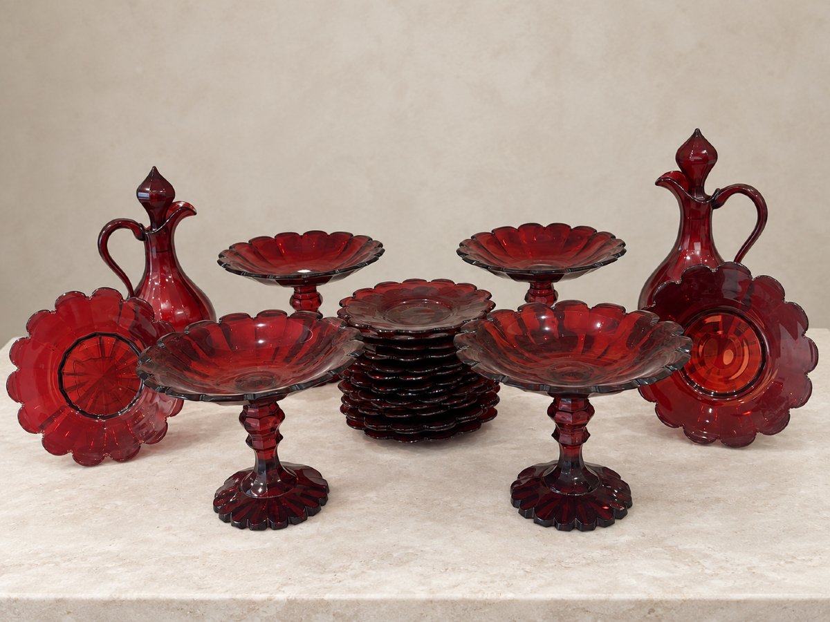 Important Ruby-colored Glass Dessert Service 