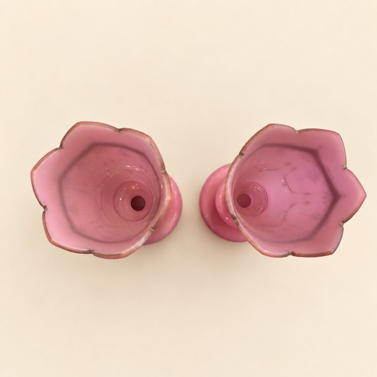 Pair Of Pink Opaline Cone-shaped Vases With Gold And Blue Decoration-photo-3