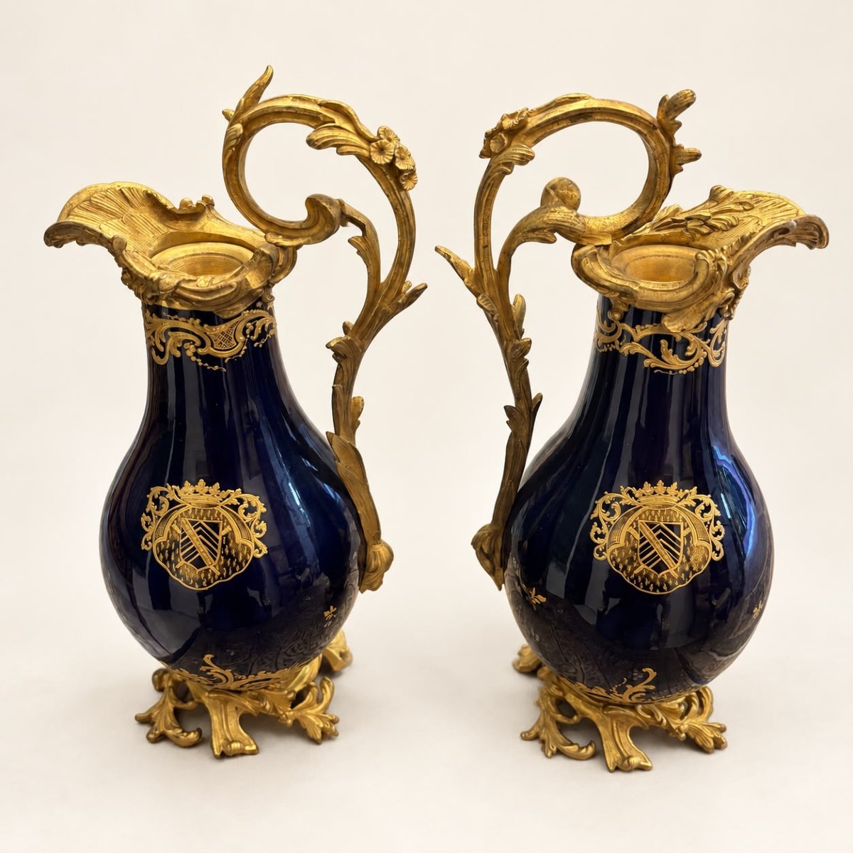 Pair Of Cobalt Blue Ewers With Gilt Decoration, Louis XV Style-photo-2