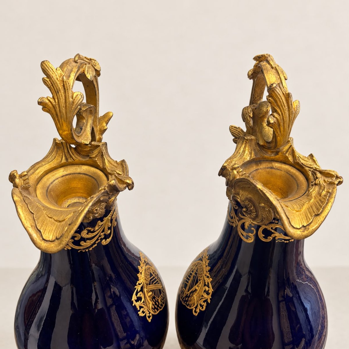 Pair Of Cobalt Blue Ewers With Gilt Decoration, Louis XV Style-photo-4