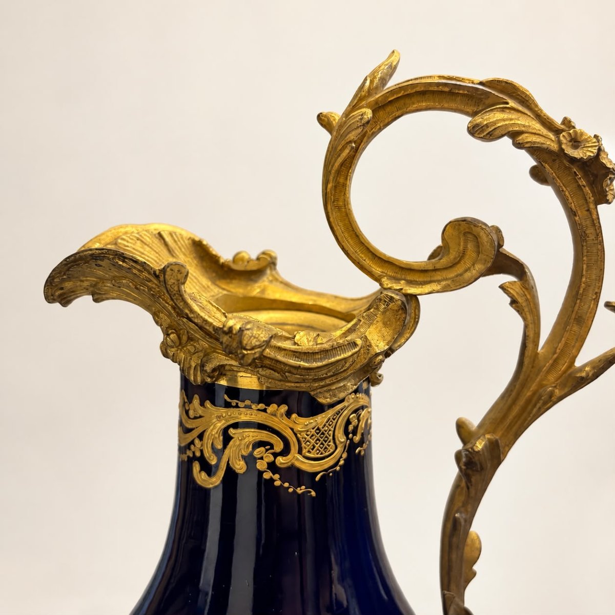 Pair Of Cobalt Blue Ewers With Gilt Decoration, Louis XV Style-photo-2