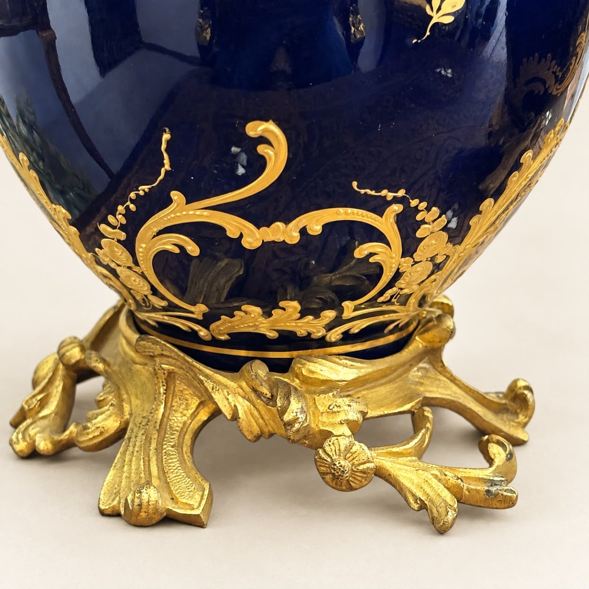 Pair Of Cobalt Blue Ewers With Gilt Decoration, Louis XV Style-photo-6