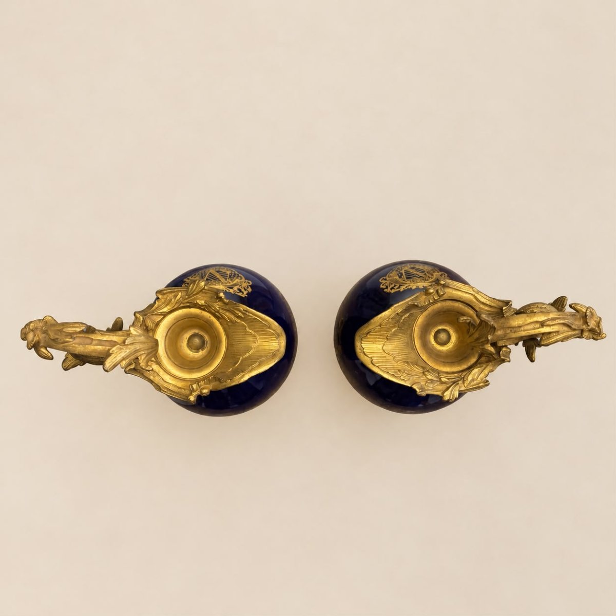 Pair Of Cobalt Blue Ewers With Gilt Decoration, Louis XV Style-photo-7