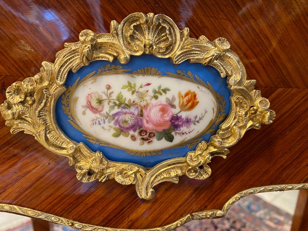 Slope Desk Garnished With Bronze And 3 Sèvres Porcelain Plate-photo-3