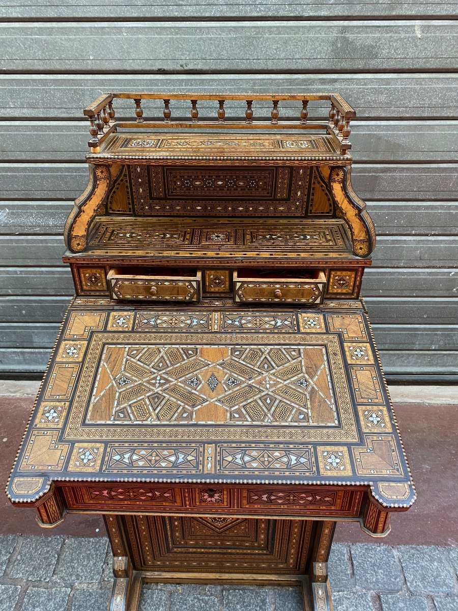Syrian Secretary 1900 Marquetry Inlaid With Mother Of Pearl, Walnut Wood.-photo-2