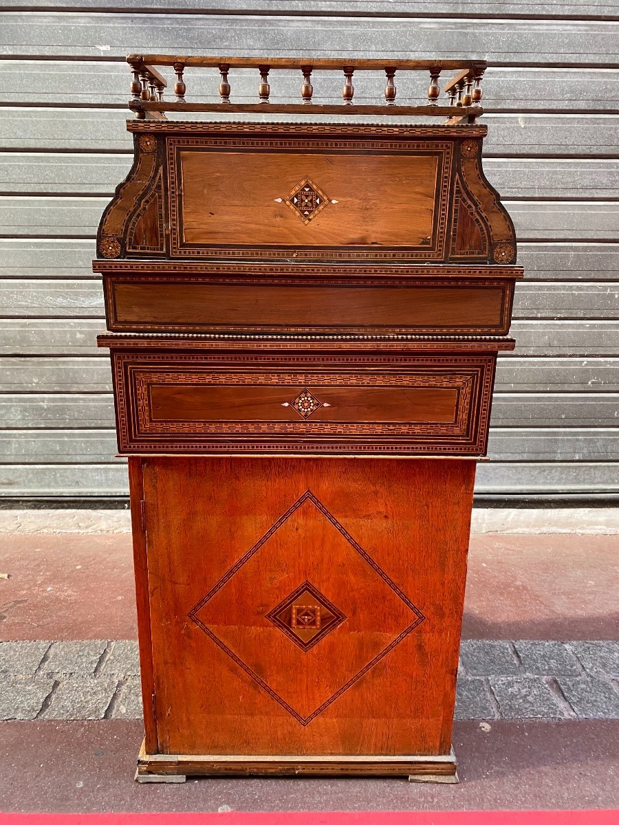 Syrian Secretary 1900 Marquetry Inlaid With Mother Of Pearl, Walnut Wood.-photo-6