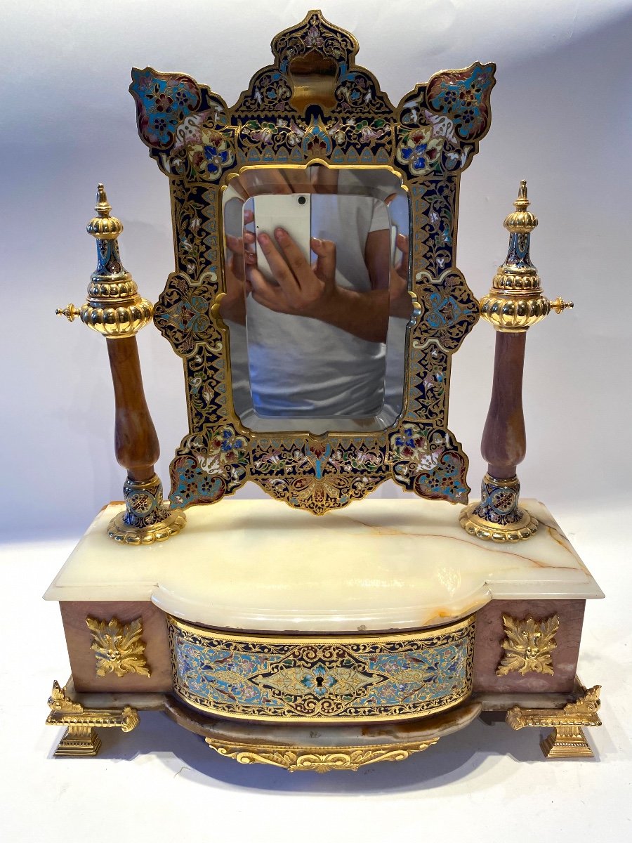 Miroir En Marbre Et Cloisonné 19e