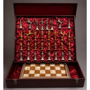 Silver And Vermeil Chess Set In Its Travel Case. 
