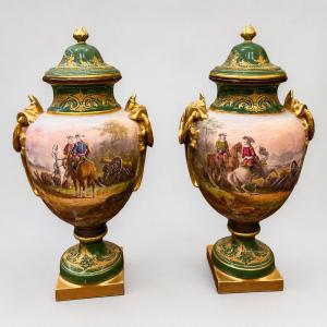 Sèvre - H.DESPREZ , Paire de vases en porcelaine , XIXe siècle, 42 cm
