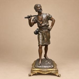 Orientalist Water Carrier, Bronze Sculpture By Debut
