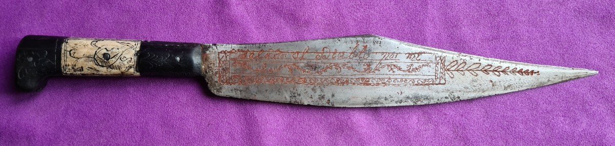 Rare Couteau Espagnol à Lame Gravée d'Une Malédiction-photo-2