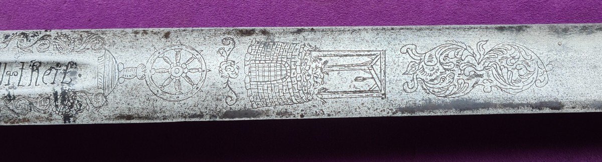 Rare épée d'Exécution Germanique Gravée, , 17ème Siècle-photo-4