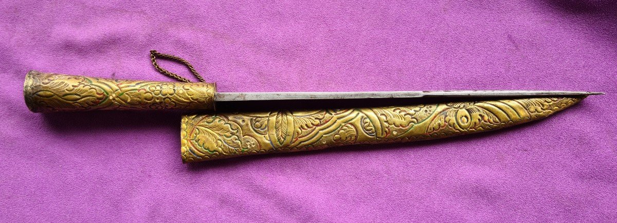 Turkish Bichaq Dagger  Engraved Blade, Tombac Mount 19th-photo-2