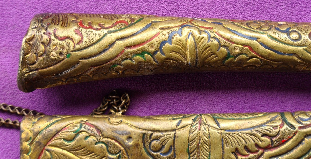 Turkish Bichaq Dagger  Engraved Blade, Tombac Mount 19th-photo-5