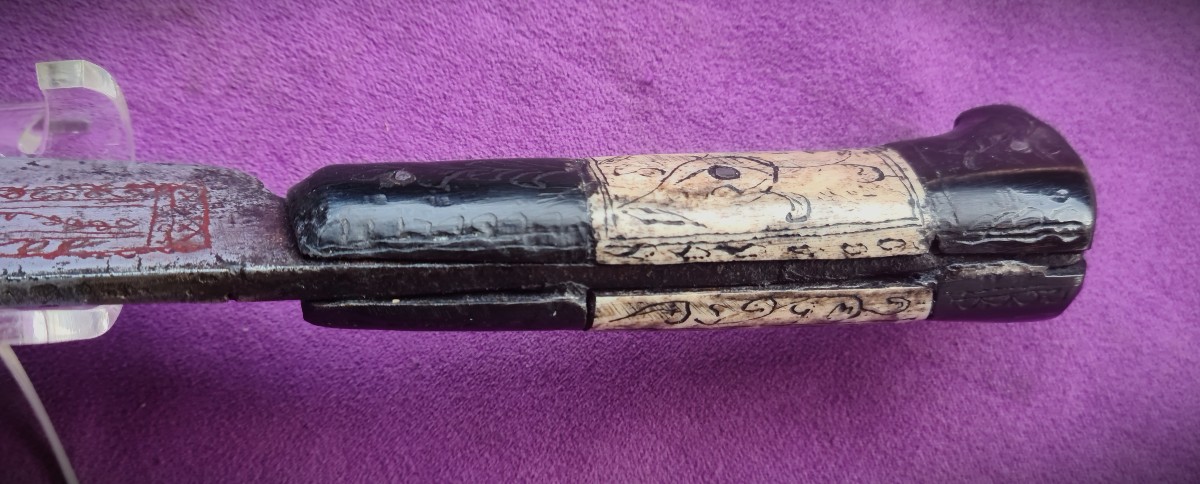 Grand Couteau Aragonais Avec Devise Gravée, Espagne 19ème siècle-photo-2
