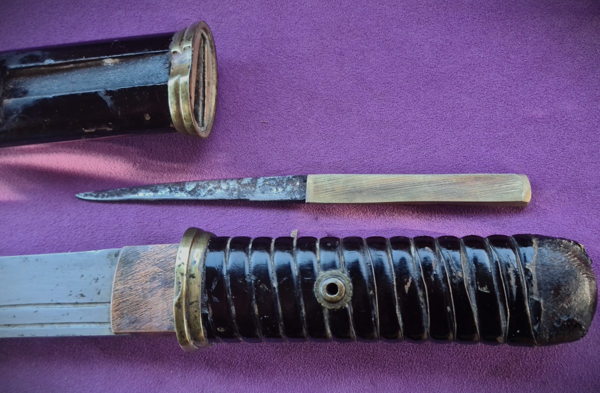 Wakizashi Aîkuchi, Lame Gravée d'un Dragon Japon époque Meiji-photo-3